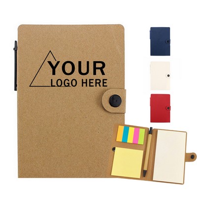 Kraft Paper Cover Memo Pad with Three Types of Memo Sheets and Button Closure