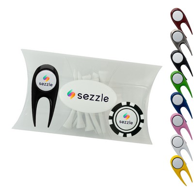 Clear Pillow Pack Golf Gift Set - Divot Tool, Poker Chip & Tees