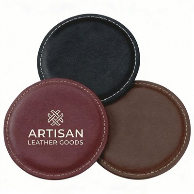 Vintage Round Bonded Leather Coaster