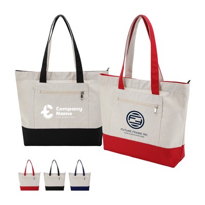12Oz Cotton Tote Bag With Zipper & Front Bag