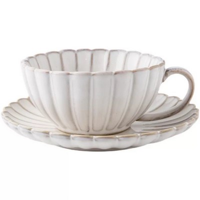 Petal-Shaped Ceramic Coffee Cup and Saucer Kiln-Reactive Underglaze Porcelain Elegant Floral