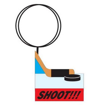 Hockey Puck & Stick Key Chain w/Clear Mirrored Back (6 Square Inch)