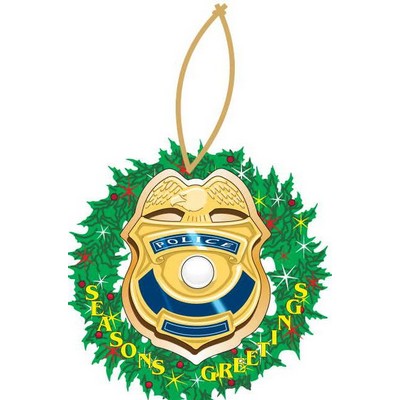 Police Badge Executive Wreath Ornament w/ Mirrored Back (12 Square Inch)