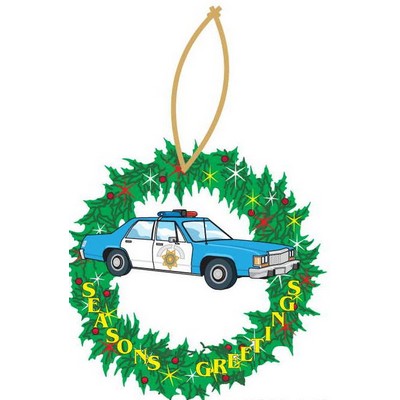 Police Car Executive Wreath Ornament w/ Mirrored Back (4 Square Inch)