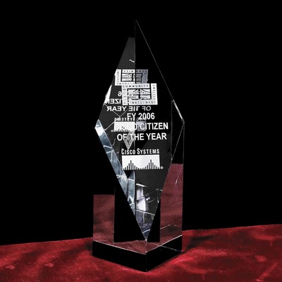 Custom Crystal Image in Diamond Tower Award w/3D Logo/Text (6")