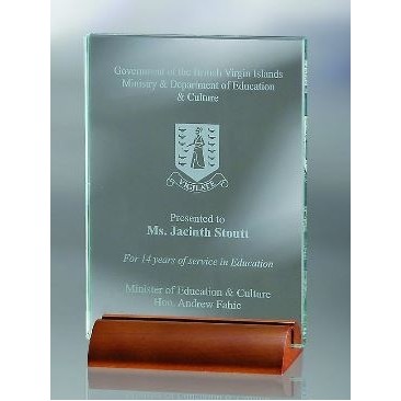 Medium Jade Glass Plaque w/Wood Base Award