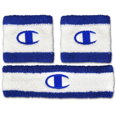 Made in the USA Striped Retro Heavyweight Headband/Wristband Set w/Direct Embroidery