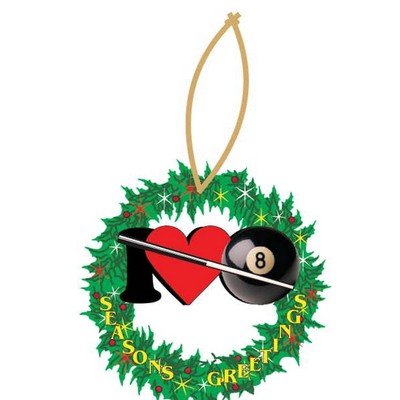 I Love Pool & Wreath Ornament w/ Clear Mirrored Back (3 Square Inch)