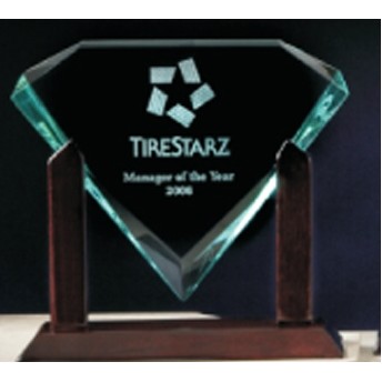 Blue Acrylic Diamond Award w/Wood Stand (9.5"x9")