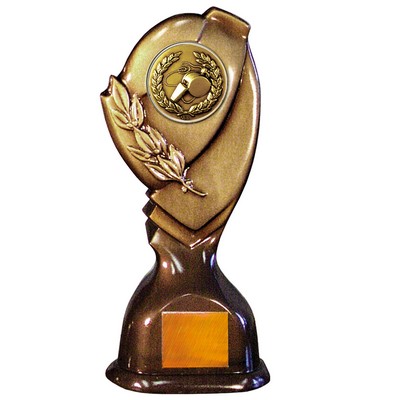 Stock Classic 10" Trophy with 2" Whistle Coin and Engraving Plate