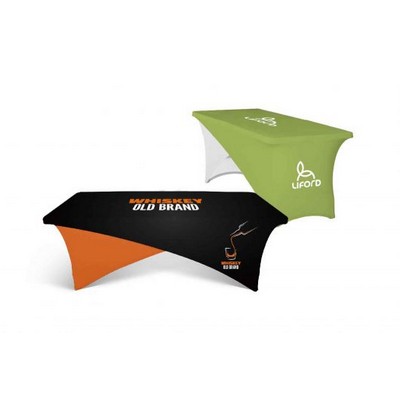 8' Fitted Elastic Cross-Over Table Cover - 7 Oz. Polyester w Dye Sublimation Print