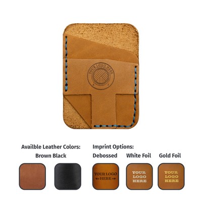 Full-Grain Leather Card Wallet- Vertical Double Pocket