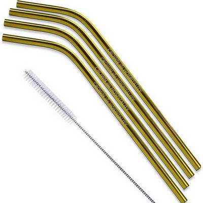 4 Piece Bent Custom Reusable Stainless Steel Straw Set