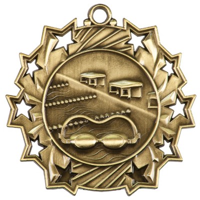 2 1/4" Ten Star Antique Finish Medal-Swimming
