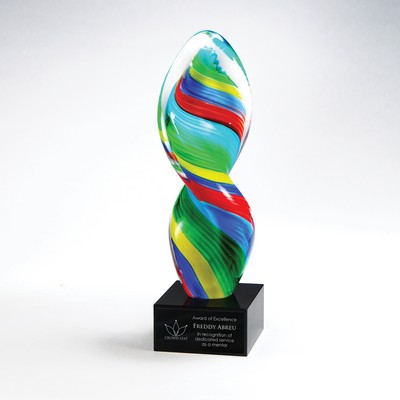 Twisted Rainbow Swirl Glass On A Black Base