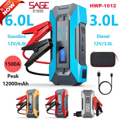 Portable Emergency battery booster 12000mAh Jump Box Power w/Smart Clamp Jumper Starter