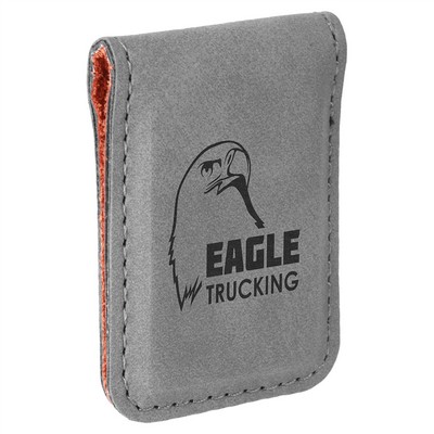 1 3/4" x 2 1/2" Gray Leatherette Money Clip