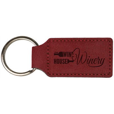 2 3/4" x 1 1/4" Rose Leatherette Rectangle Keychain