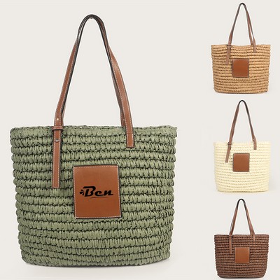Open Top Straw Tote Bag