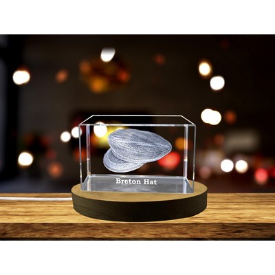 Breton Hat 3D Engraved Crystal Trophy Award - Nautical Artistry