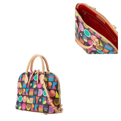 Dooney & Bourke Black Art Deco Zip Zip Satchel Bag