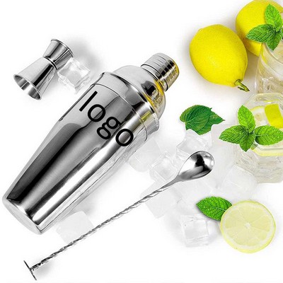 3pcs 24oz 304 Stainless Steel Cocktail Shaker Set w/Jigger & Spoon