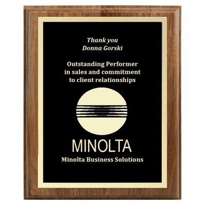 7" x 9" Genuine Walnut Step-Edge Plaque with Black Brass Plate