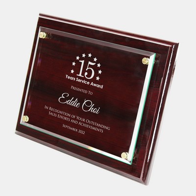 Floating Glass Plate on Gloss Rosewood Plaque (L)