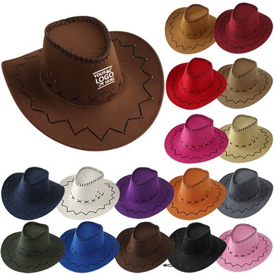 Faux Felt Unisex Western Cowboy Hat With Cords