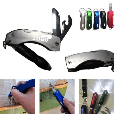 4" 1 Keychain With Pen, Led, Opener And Knife