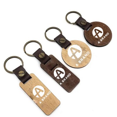 Wood & Leather Strap Keychain