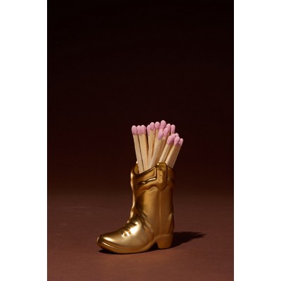 Gold Metallic Cowboy Boot Matche Holder - Set Of 25 Matches