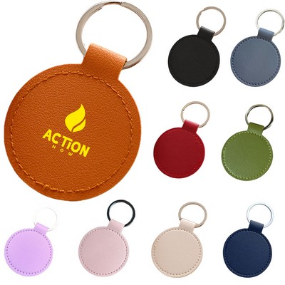 Round PU Leather Keychain