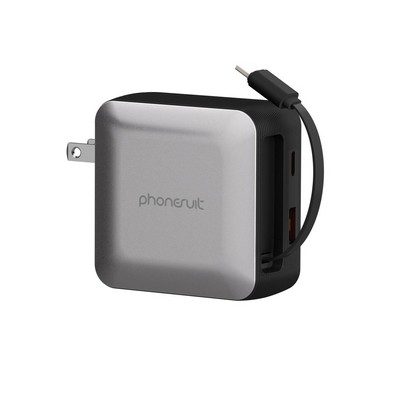 PhoneSuit Novo GaN All-in-One USB-C/A Wall Charger - Built-in Retractable USB-C Cable - 65W PD