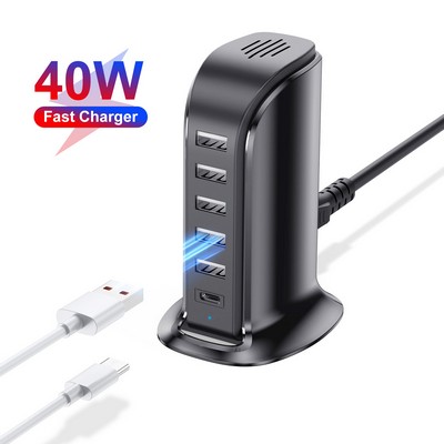 6-Port Desktop Quick USB Charger Station