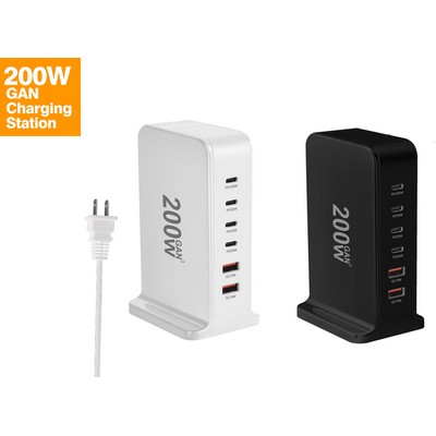 200W Multi-Port USB-C Charger 6" 1 Desktop Charging Station