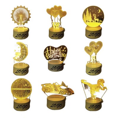 3D Night Light Plug-in USB Touch Remote Control Acrylic Small Desk Lamp