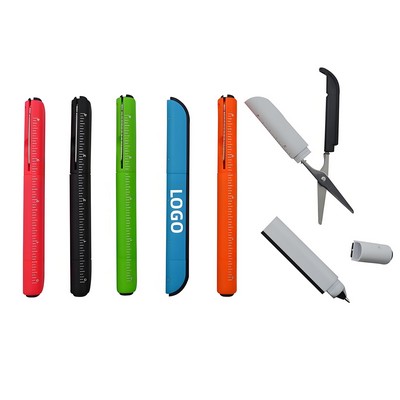 Portable 4in1 Utility Multi Tool Pen w/ Scissors Ruler & Art Knife