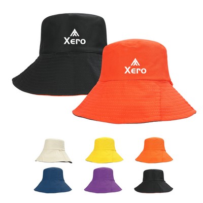 Reversible Wide Brim Bucket Hat W/ Chin Strap