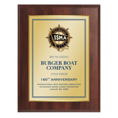 10.5" x 13" Cherry Finish Plaque w/ Full Color Sublimated Imprint and Back Plate