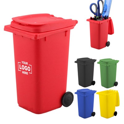 Mini Desktop Trash Can Shaped Pen Holder With Lid