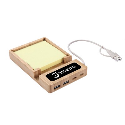 Bamboo 4 Ports USB Hub LED Logo Phone Stand