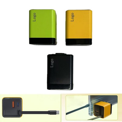 3In1 65W Pd Fast Charger Adpater Dual Ports W/Build-In Type C Telescopic Cable