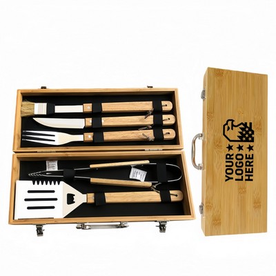 Premium Stainless Steel Wooden BBQ Grill Tool Set