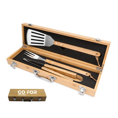 3-Piece Custom Bamboo Grilling Barbecue Tool Set