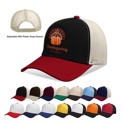 5 Panel Two Tone Trucker Cap W/ High Quality Mesh Back