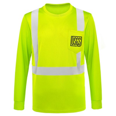 4 Oz. Class 2 Long Sleeve Hi Vis Reflective Safety T-Shirt W / Pocket