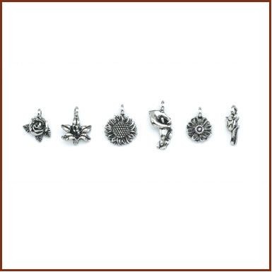Set of 4 Flowers Stock Wine Charms On Card
