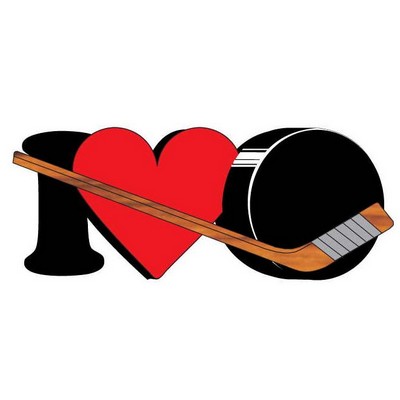 I Love Hockey Magnet w/ Full Magnetic Back (3 Square Inch)