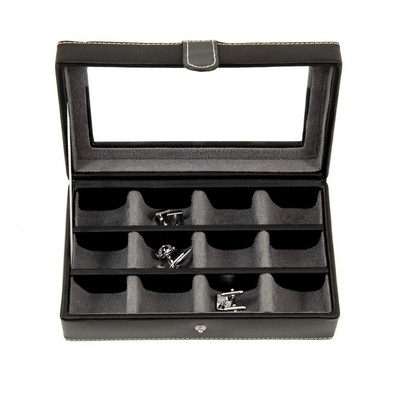Black Leather Cufflink Case